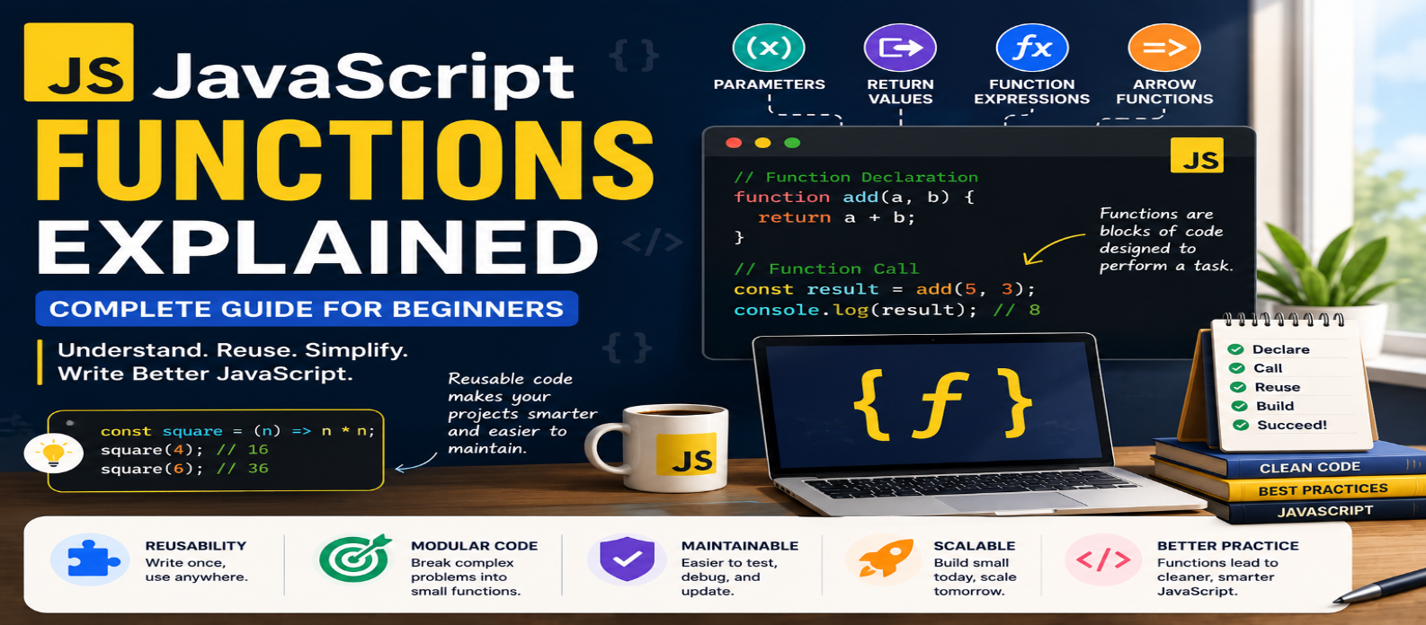JavaScript Functions Explained: Complete Guide for Beginners in 2026